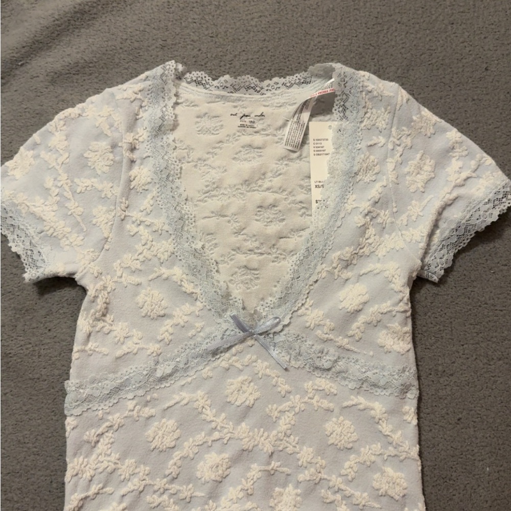 Urban Outfitters Lace Trim Top in Light Blue